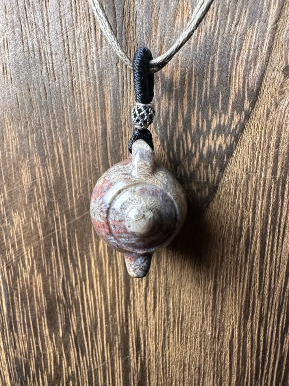 Adorable Coral Fossil Teapot Pendant Necklace, Sterling Silver Accent on Rope - Picture 5 of 15